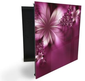 Glasdekor skříňka na klíče - abstraktní květ temně fialový - Pravé / Černá