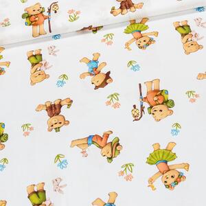 Bavlněný satén dětský LITTLE BEARS DIGITÁLNÍ TISK, medvídek na bílé, š.150cm (látka v metráži)