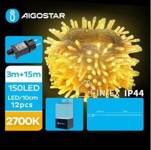Aigostar B.V. Aigostar - LED Venkovní vánoční řetěz 150xLED/8 funkcí 18m IP44 teplá bílá AI0446