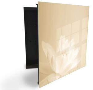 Glasdekor skříňka na klíče - bílý květ leknínu na béžovém pozadí - Levé / Černá