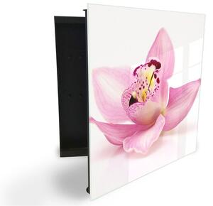Glasdekor skříňka na klíče - krásný květ orchideje - Levé / Černá