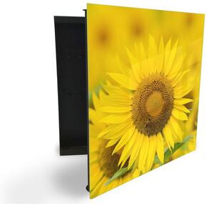 Glasdekor skříňka na klíče - detail květ slunečnice - Pravé / Černá