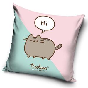 Carbotex dětský polštář KOČIČKA PUSHEEN JÁ KOŠIŠTA, růžovo-tyrkysová 40x40cm