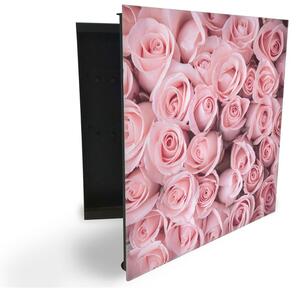 Glasdekor skříňka na klíče - květy světle růžových růží - Levé / Černá