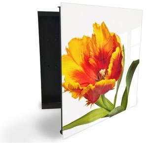 Glasdekor skříňka na klíče - malovaný žlutý květ tulipánu - Levé / Černá