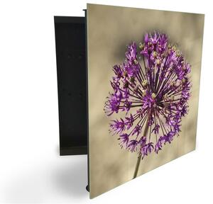 Glasdekor skříňka na klíče - fialový květ česneku - Levé / Černá