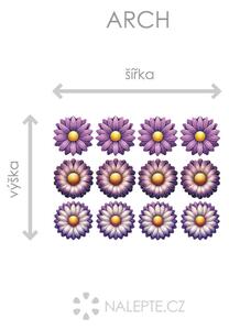 Fialové květy 12 ks textilní přelepitelné samolepky na zeď 12 ks 10 x 10 cm