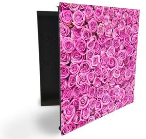 Glasdekor skříňka na klíče - květy růžových růží - Pravé / Černá