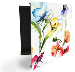 Glasdekor skříňka na klíče - letní květina akvarel - Levé / Černá