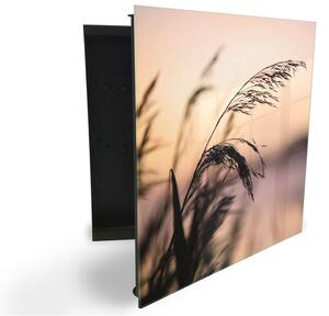 Glasdekor skříňka na klíče - stvol trávy v západu slunce - Levé / Černá