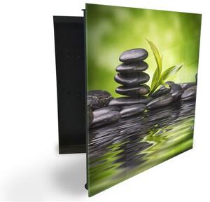 Glasdekor skříňka na klíče - bambus a kámen zen - Pravé / Černá