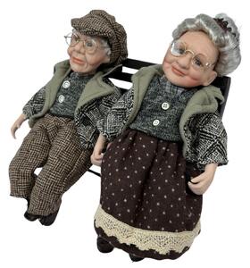 Dini Porcelánové panenky Babička a dědeček na lavičce, v puntíkované sukni