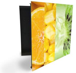 Glasdekor skříňka na klíče - detail ovoce a zeleniny - Pravé / Bílá