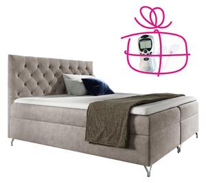 KONDELA Boxspringová postel, 180x200, šedobéžová Taupe látka Velvet, GULIETTE + dárek
