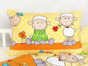 Dreamy Linens Povlečení bavlněné, žluté Veselé ovečky, do postýlky, 90 x 140 cm, 40 x 60 cm