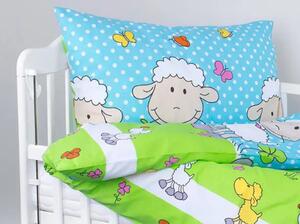 Dreamy Linens Povlečení bavlněné, tyrkysové Veselé ovečky, do postýlky, 90 x 140 cm, 40 x 60 cm