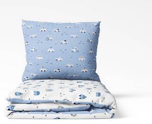 Dreamy Linens Povlečení bavlněné, Autíčka modré, oboustranné, 140 x 200 cm, 70 x 90 cm