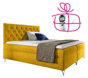 KONDELA Boxspringová postel, 200x200, žlutá látka Velvet, GULIETTE + dárek