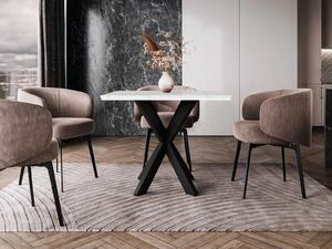 Designový jídelní stůl 90x90 MUKILTEO - mramor bílý / lesklý bílý / černý