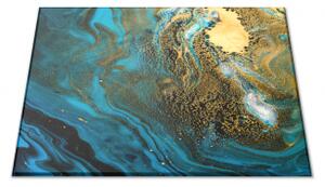 Skleněné prkénko abstraktní modré vlny a zlaté detaily - 30x20cm