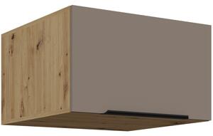 Horní hluboká skříňka s výklopnými dvířky LUNARA - šířka 60 cm, tmavě béžová / dub artisan