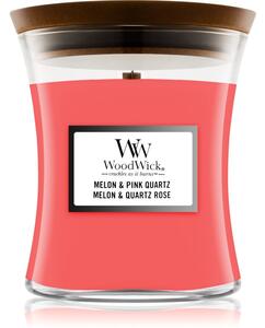 Woodwick Melon & Pink Quarz vonná svíčka s dřevěným knotem 85 g