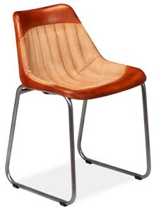 Jídelní židle 2 ks hnědé a béžové pravá kůže a plátno