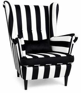 Křeslo ušák VISBY – masiv, látka, pet friendly, zebra