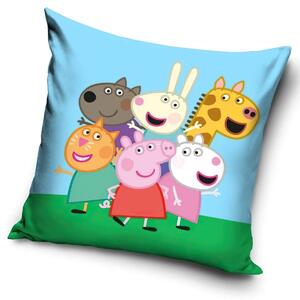 Carbotex dětský povlak na polštářek PRASÁTKO PEPINA (PEPPA) NEJLEPŠÍ KAMARÁDI, modrý 40x40cm (více variant výplně)