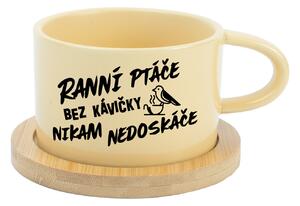 RANNÍ PTÁČE BEZ KÁVIČKY NIKAM NEDOSKÁČE - žlutý hrníček makronka 200 ml