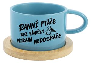 RANNÍ PTÁČE BEZ KÁVIČKY NIKAM NEDOSKÁČE - modrý hrníček makronka 200 ml