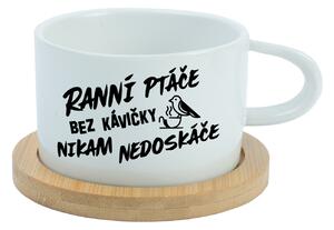 RANNÍ PTÁČE BEZ KÁVIČKY NIKAM NEDOSKÁČE - bílý hrníček makronka 200 ml