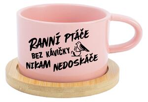 RANNÍ PTÁČE BEZ KÁVIČKY NIKAM NEDOSKÁČE - růžový hrníček makronka 200 ml