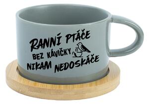 RANNÍ PTÁČE BEZ KÁVIČKY NIKAM NEDOSKÁČE - šedý hrníček makronka 200 ml