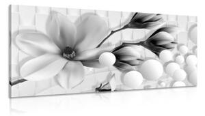 Obraz černobílá magnolie s abstraktními prvky - 100x50 cm