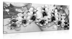 Obraz černobílé květiny na abstraktním pozadí - 100x50 cm