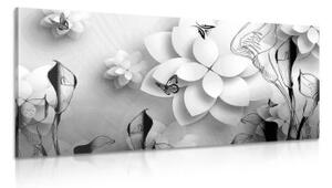 Obraz abstraktní květiny v černobílém provedení - 100x50 cm