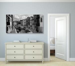 Obraz černobílé domky v městečku - 100x50 cm