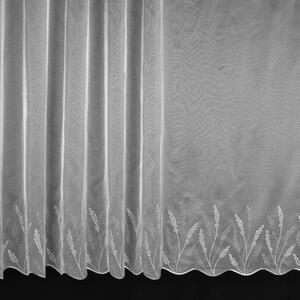 Berk záclona sablé 100284, vyšívané šedé klasy, s bordurou, bílá, výška 160cm ( v metráži)