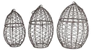 3ks hnědý závěsný dekorační koš ve tvaru vejce - Ø 19*30 / Ø 16*26 / Ø 13*24 cm