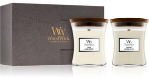 Woodwick Fireside & Linen dárková sada (gift box) s dřevěným knotem