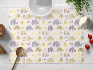 Biante Dětské bavlněné prostírání na stůl Sandra SA-319 Žlutá a šedá slůňata na bílém 30x40 cm