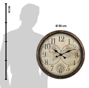 Hnědé nástěnné hodiny Zeměkoule - Ø 50*5 cm / 1*AA