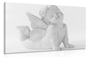 Obraz černobílá roztomilá soška anděla - 120x80 cm