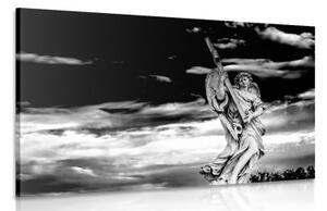 Obraz anděl s křížem v černobílém provedení - 60x40 cm
