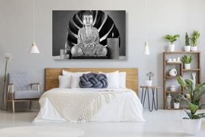 Obraz Budha s relaxačním zátiším v černobílém provedení - 60x40 cm