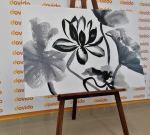 Obraz akvarelový lotosový květ v černobílém provedení - 60x40 cm