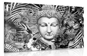 Obraz Budha na exotickém pozadí v černobílém provedení - 90x60 cm