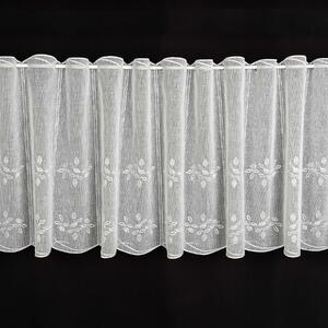 Českomoravská textilní vitrážová záclona, polyesterový batist V911, vyšívané lístky, s bordurou, bílá, výška 40cm (v metráži)