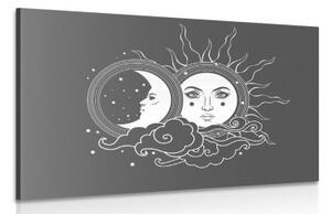 Obraz černobílá harmonie slunce a měsíce - 120x80 cm